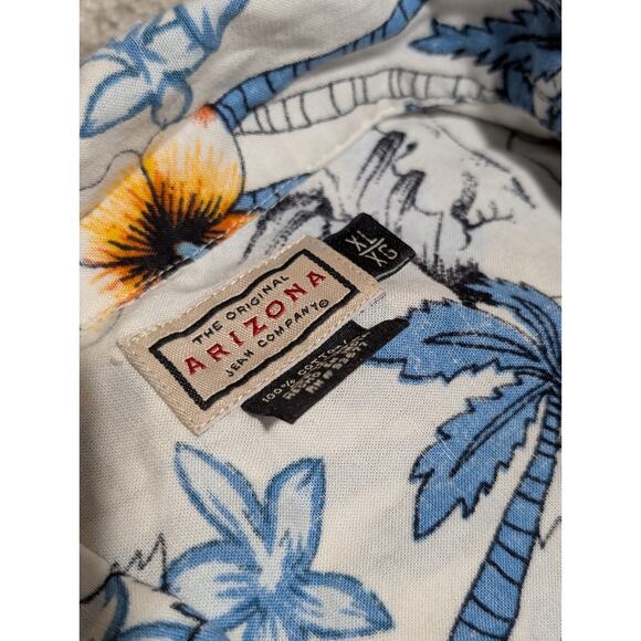 Arizona Jean Shirt Mens Sz XL Button Down Hawaiian Tropical White Blue Flora - Picture 4 of 7